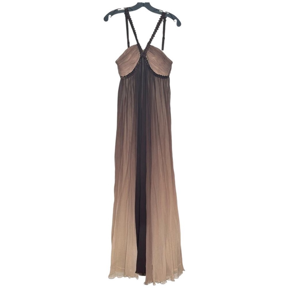 BCBGMaxazria Dress Gown Silk Goddess Dark Fairy Minimalist Romantic Ombré Brown